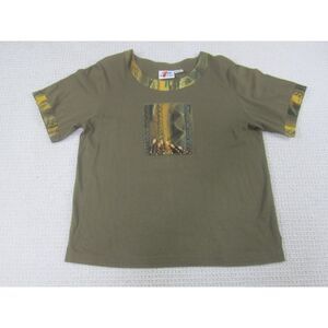 Kaktus Shirt Womens Medium Green Short Sleeve Casual Abstract Blouse